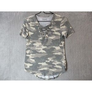 Mudd Shirt Womens Small Camoglouge Lace Tie Front Short Sleeve Camo Vneck Top S